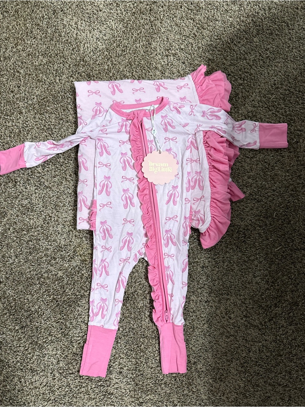 Dream Big Little One-Piece Footed Pajamas in Pink Ballet Print